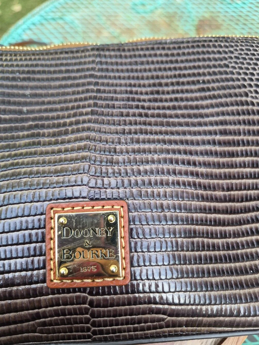 Dooney & Bourke Brown Lizard Embossed Leather Crossbody Bag Red Interior